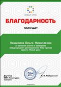 Благодарность за активное участие в проведении международного дистанционного блиц-турнира проекта "Новый урок".